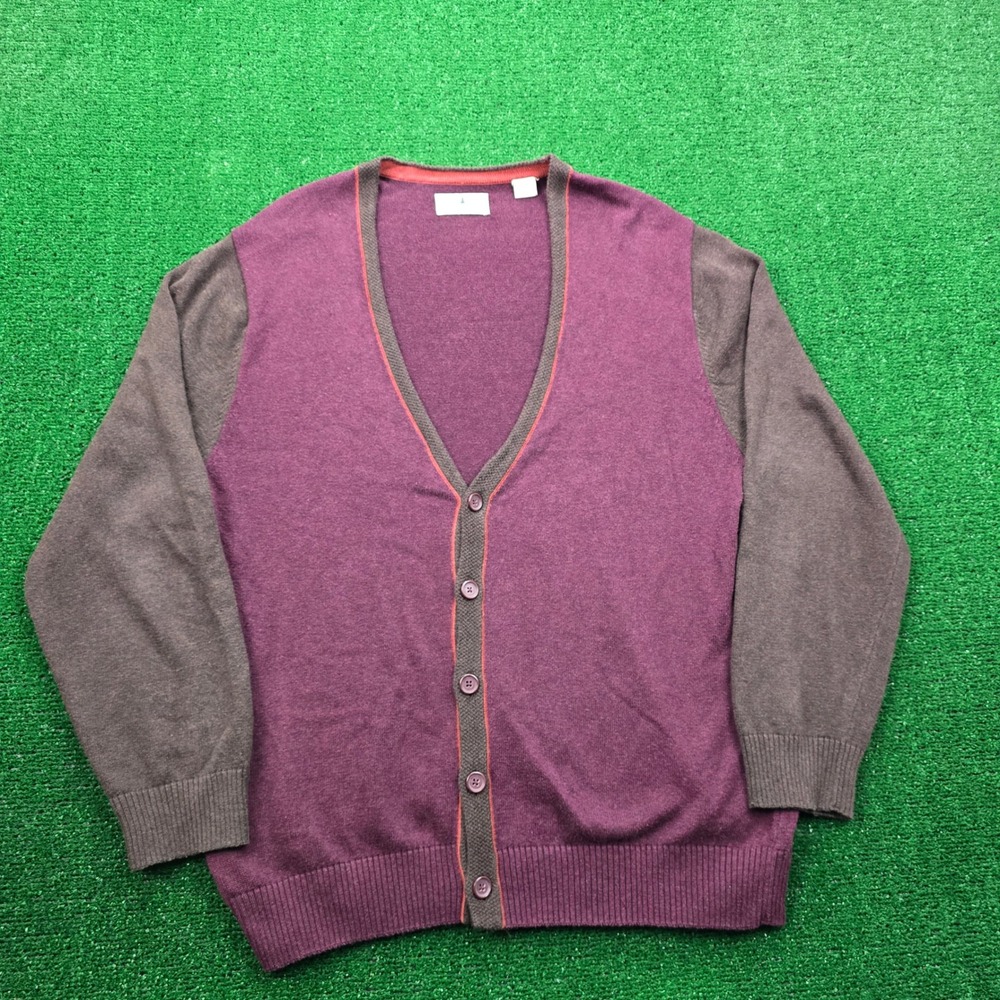 Southern Pines Cardigan Sweater Mens Large Burgundy‎ Button Up Preppy Casual